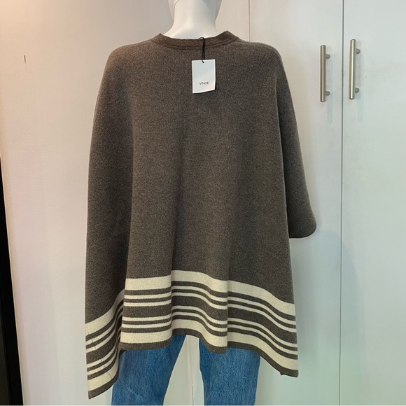 Vince Brown/Cream Striped Poncho NWT - Picture 3 of 6